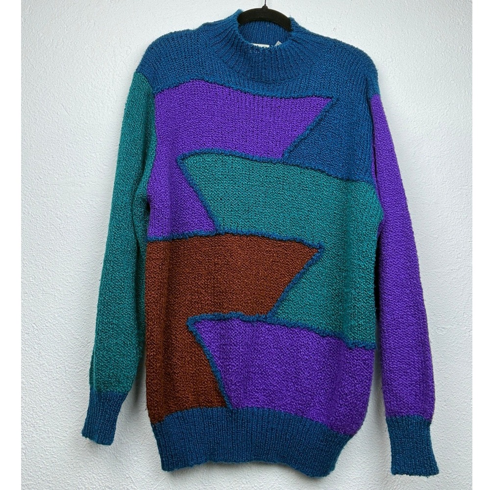 Jason Maxwell Multi Colorblock Sweater - XL - Vintage Abstract Knit Mock Neck